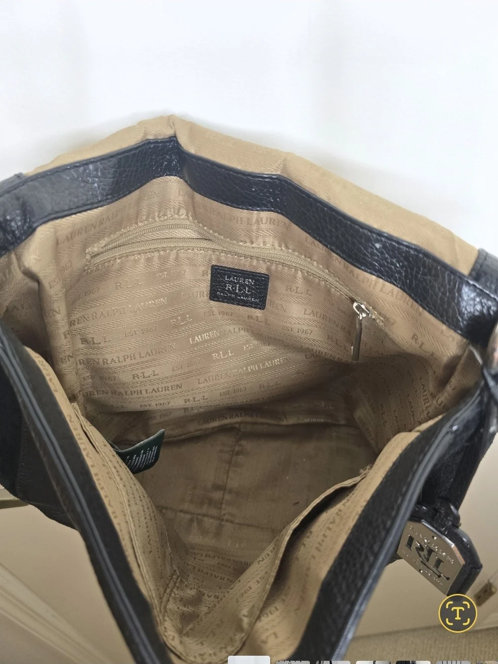 Lauren Ralph Lauren Black Leathet & Suede Crossbody Bag